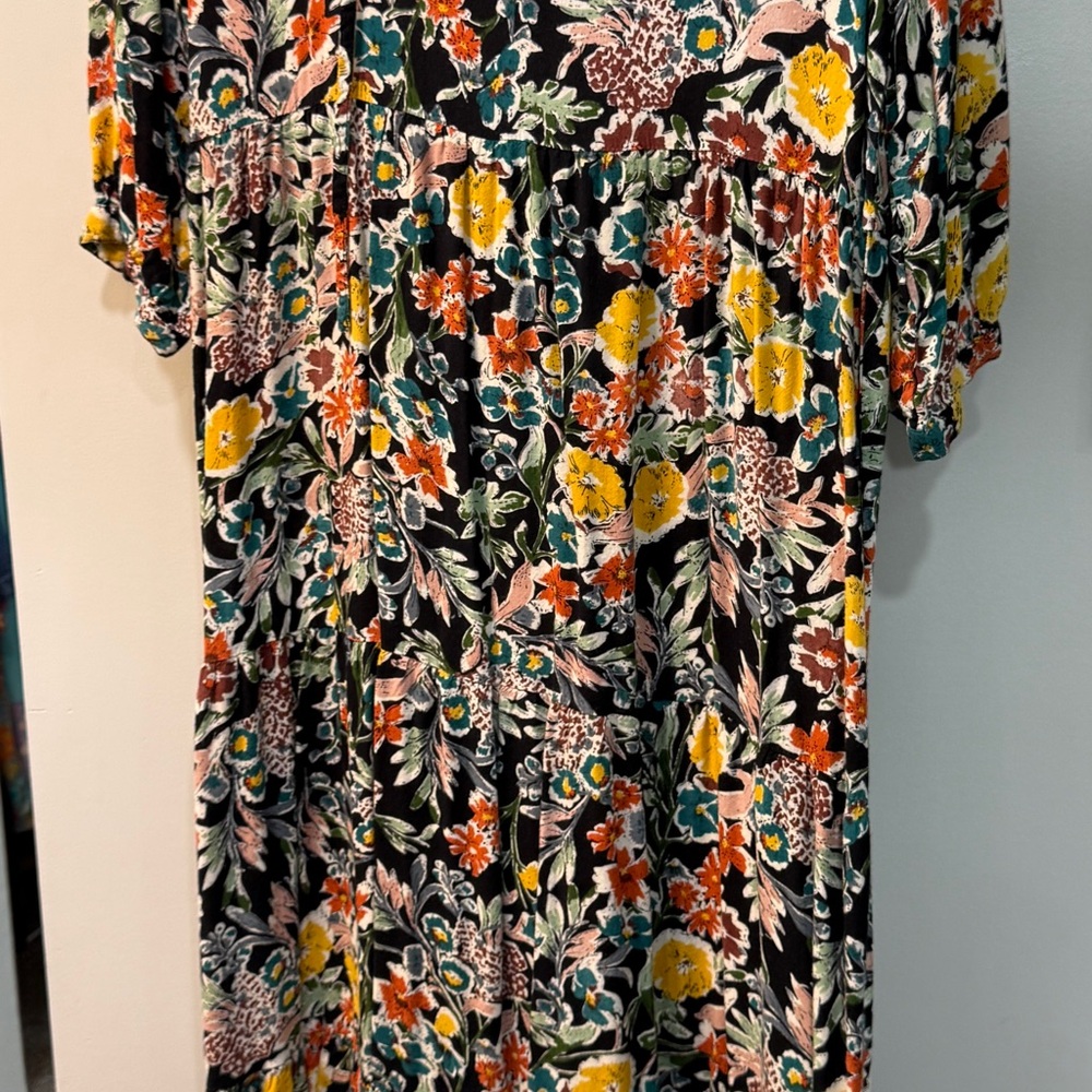 NATURAL LIFE Black Floral Maxi Dress with Yellow, Teal & Coral Accents